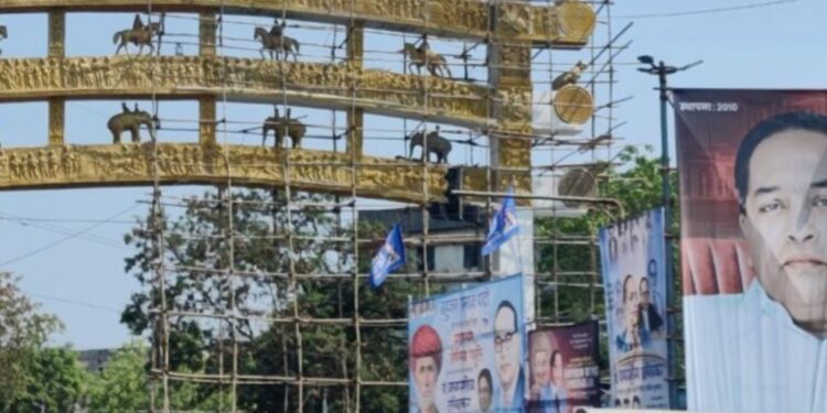 भारतरत्न डॉ बाबासाहेब आंबेडकर प्रवेशद्वाराचे काम अंतिम टप्प्यात.
